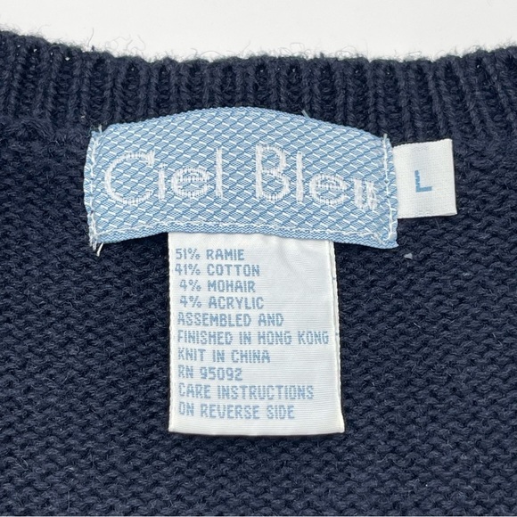 Vintage Ciel Bleu Women’s Large Floral Sweater Vest Buttons Flowers Blue 90s - Picture 10 of 13